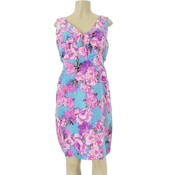 Garnet Hill Dress Womens 10 All Silk Blue Pink Floral Easter Wedding Guest Party - Picture 1 of 13